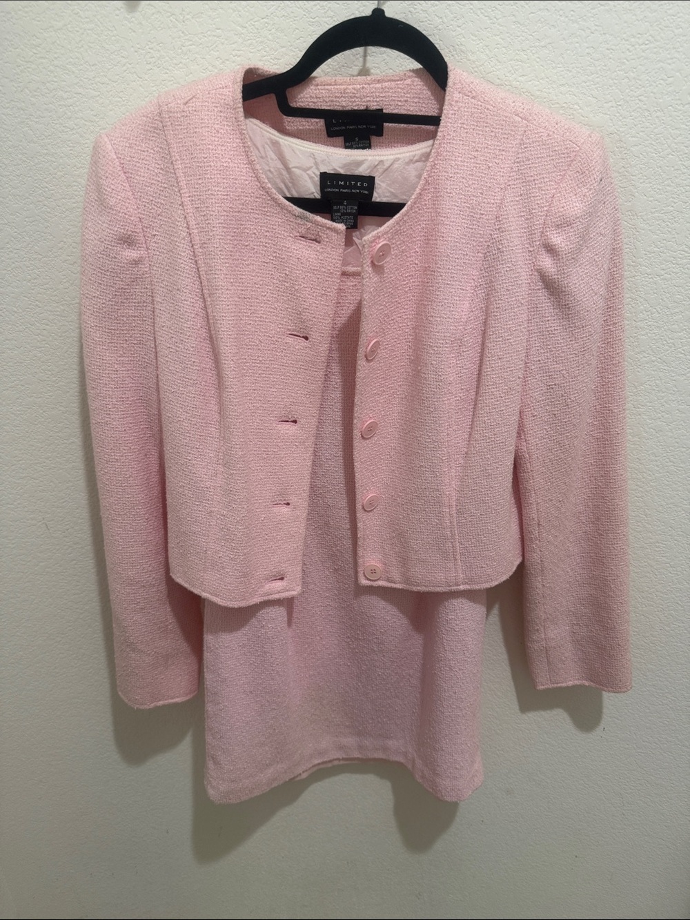 Vintage - The Limited Light Pink Bouclé Cropped Blazer and dress